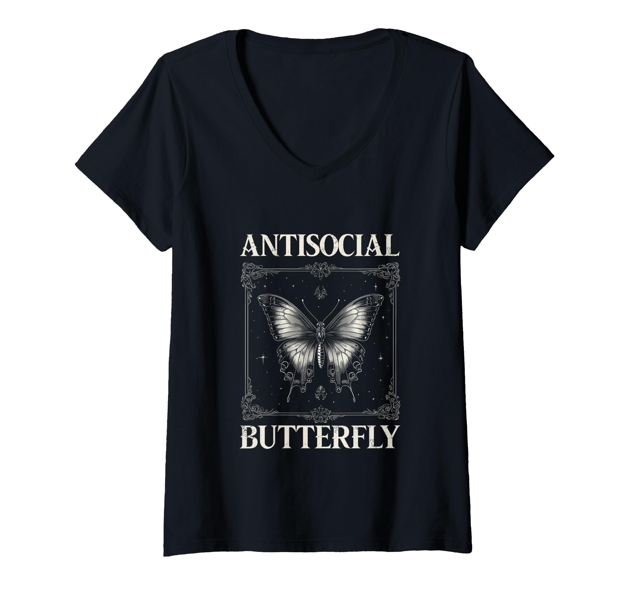 Womens Antisocial Butterfly V Neck T-Shirt - Graphic Print Men Women - T-Shirt, Sweatshirt, Hoodie