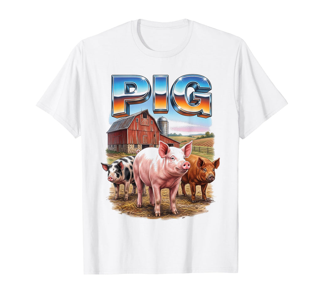 Pig 70S 90S Pig Farm Animal Lover T-Shirt - Casual Everyday Wear Men Women - T-Shirt, Sweatshirt, Hoodie