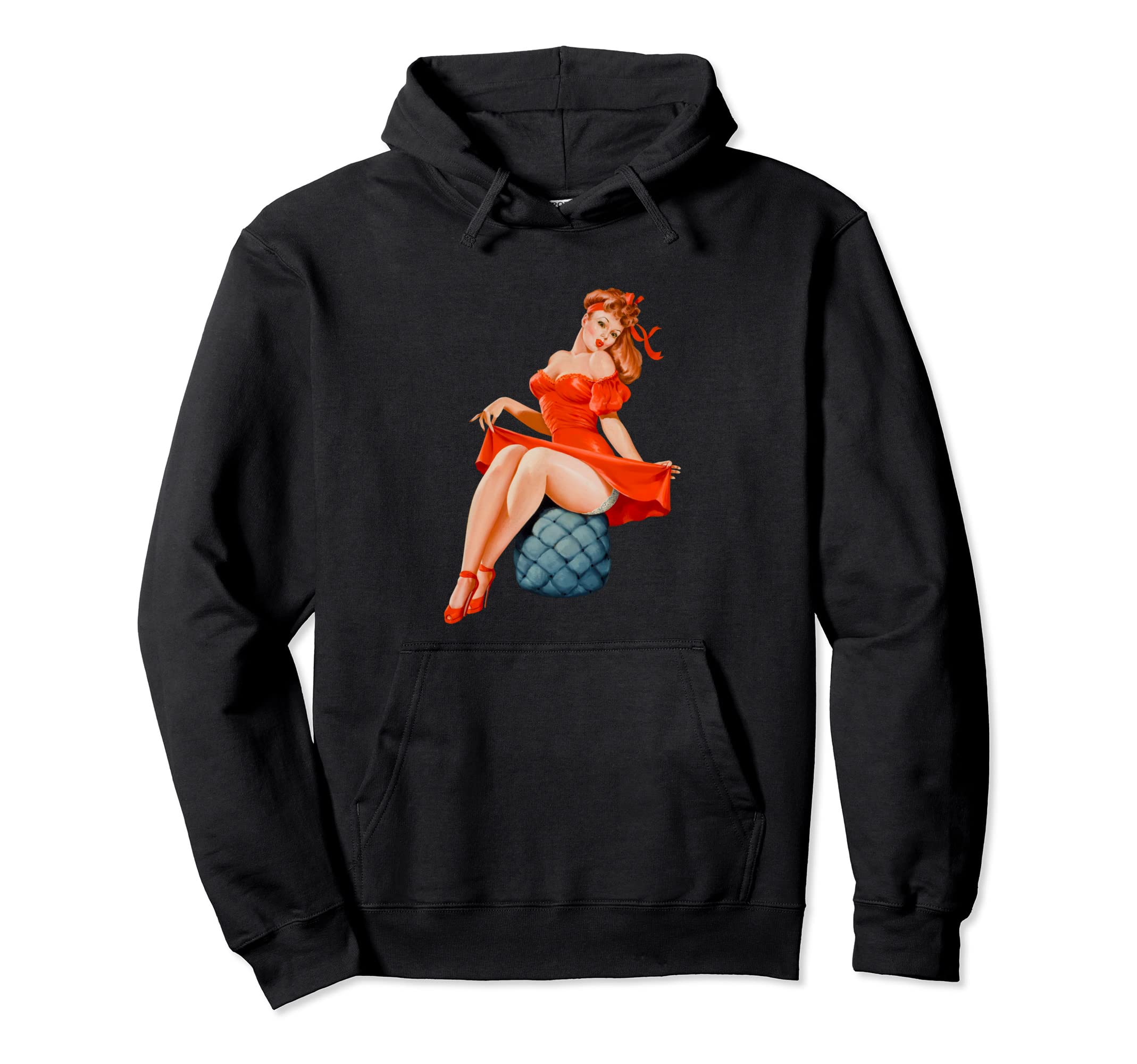 1940S Pin Up Hot Redhead Pinup Hoodie - Custom Art Print for Adults - T-Shirt, Sweatshirt, Hoodie