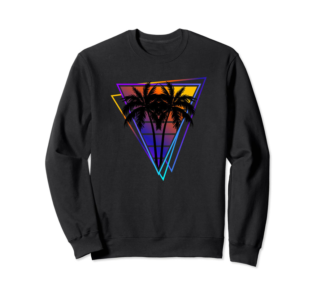 Synthwave Vaporwave Triangle Palm Trees Sweatshirt - Unique Graphic Unisex - T-Shirt, Sweatshirt, Hoodie
