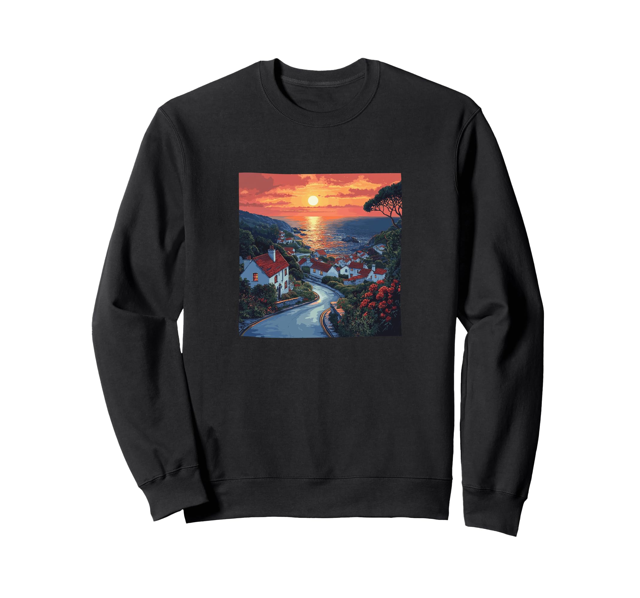 Coastal Village Sunset Sweatshirt - Casual Everyday Wear Men Women - T-Shirt, Sweatshirt, Hoodie