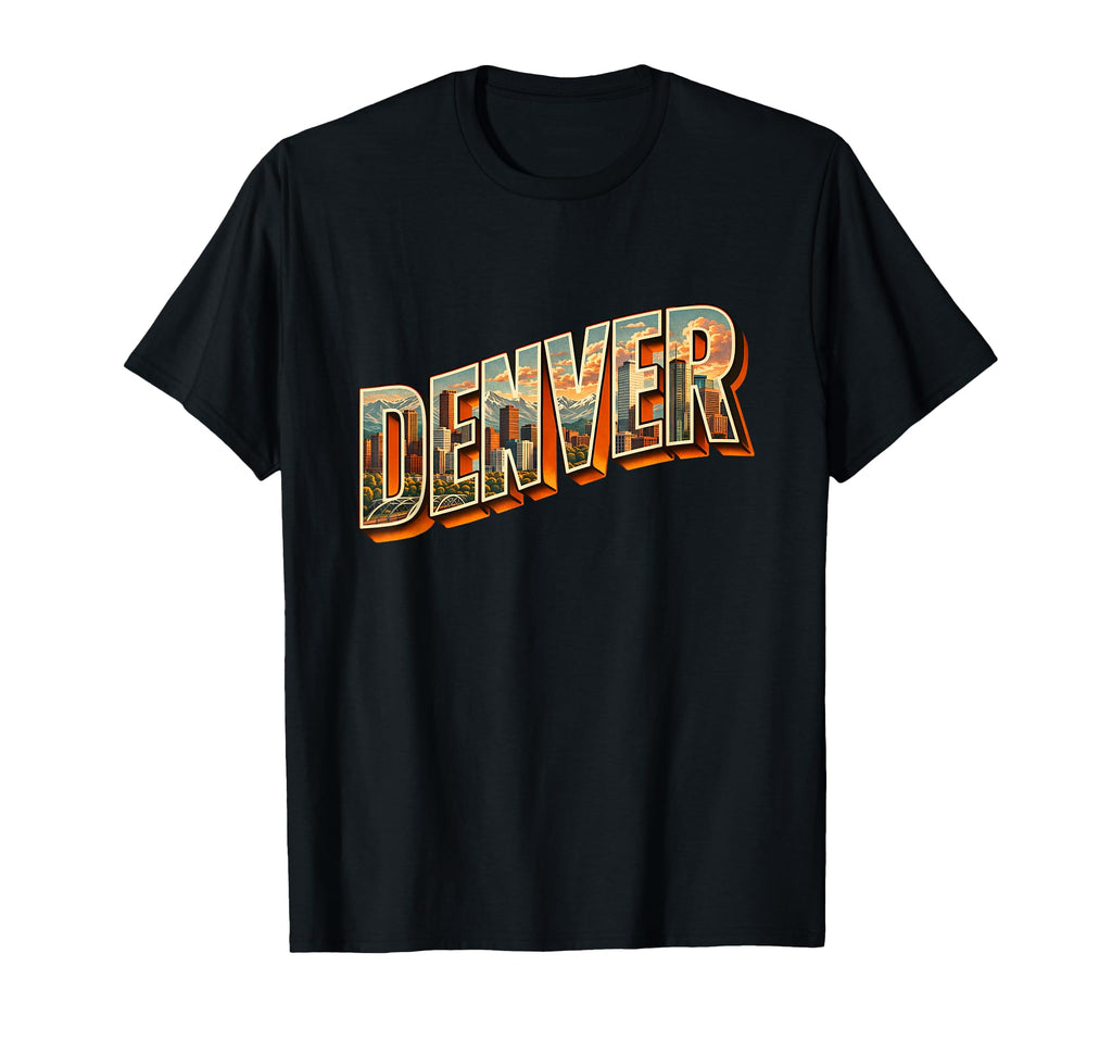 Denver City Skyline Inside Lettering T-Shirt - Unique Graphic Men Women - T-Shirt, Sweatshirt, Hoodie