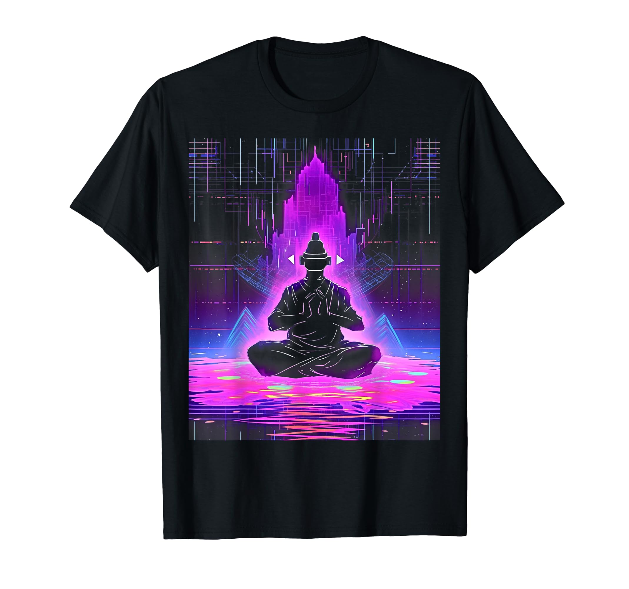 Synthwave Alien Buddha Cyberpunk 80S T-Shirt - Trendy Graphic for Adults - T-Shirt, Sweatshirt, Hoodie