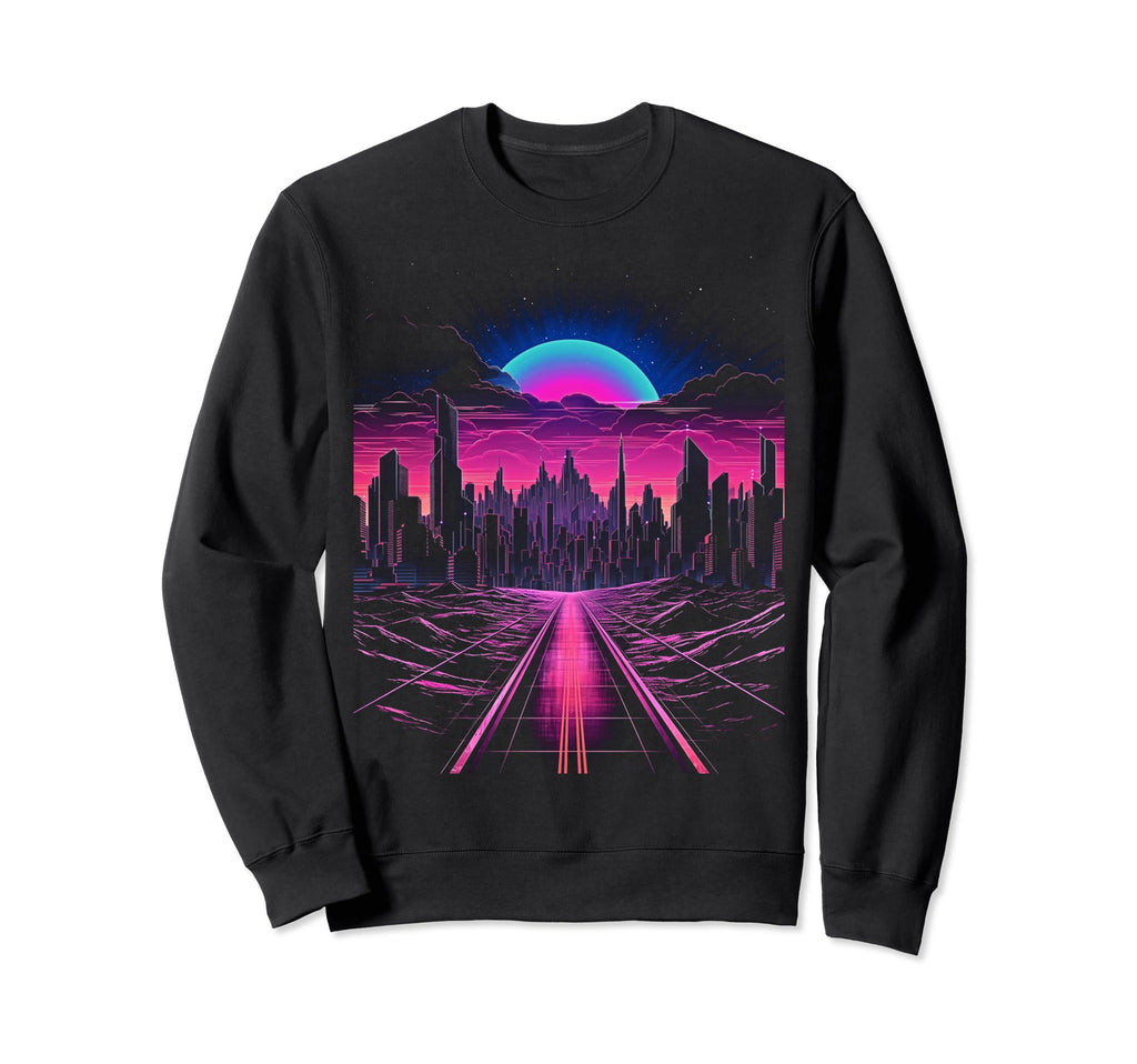 Vaporwave Cityscape 80S Synthwave Sweatshirt - Novelty Apparel for Adults - T-Shirt, Sweatshirt, Hoodie