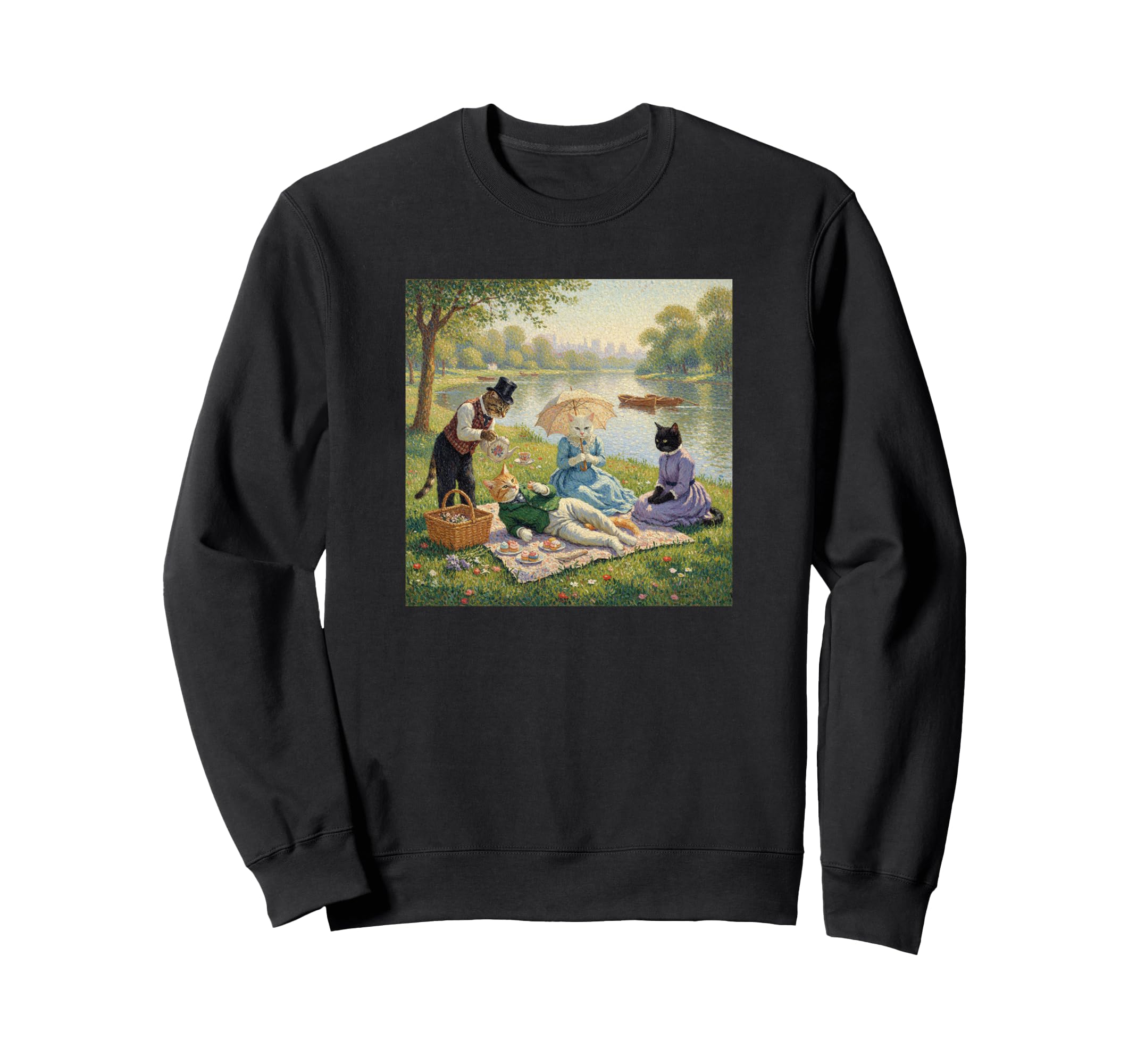 Funny Cats River Picnic Art Sweatshirt - Casual Everyday Wear Unisex - T-Shirt, Sweatshirt, Hoodie