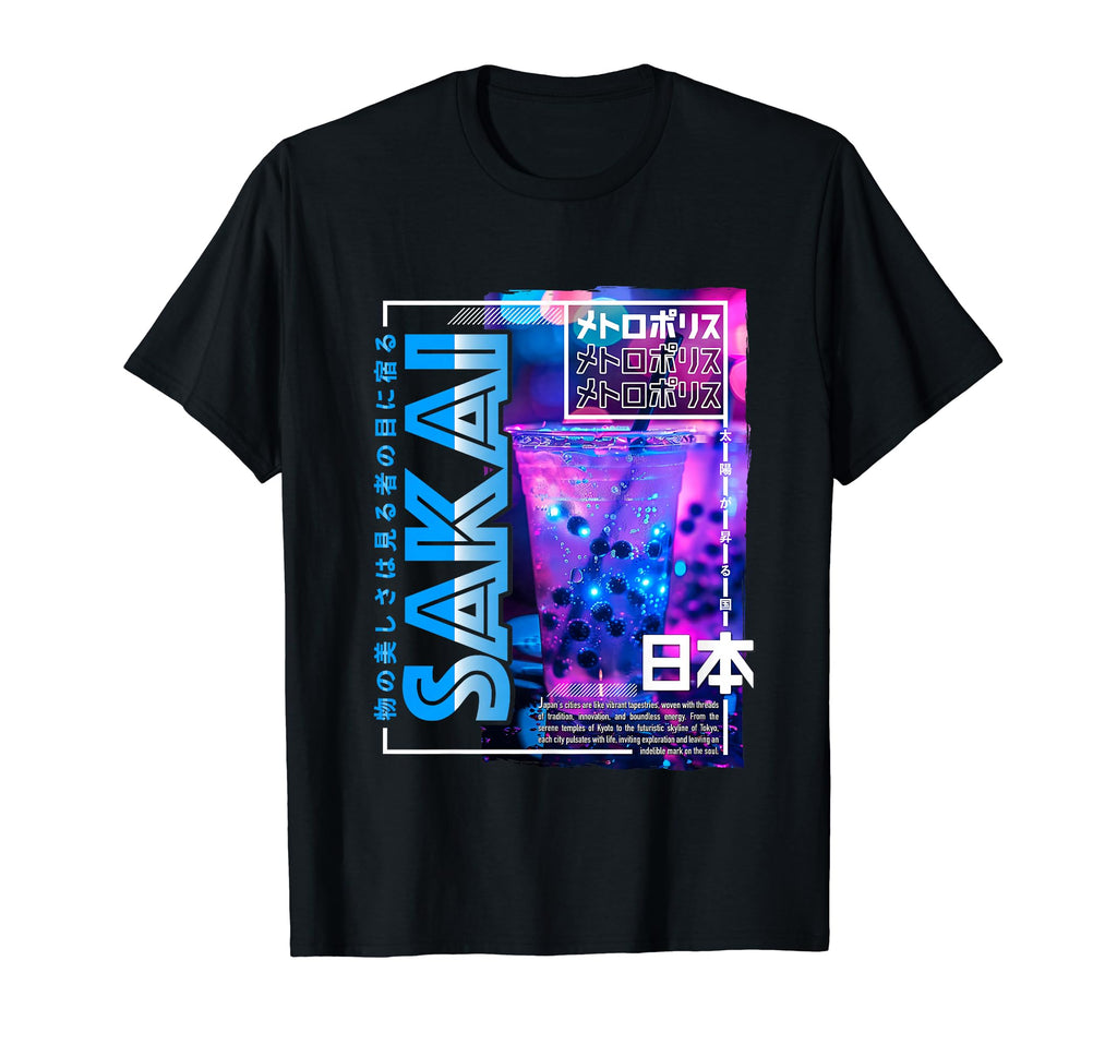 Sakai City 80S Synthwave Boba Tea Japan T-Shirt - Novelty Apparel Unisex - T-Shirt, Sweatshirt, Hoodie