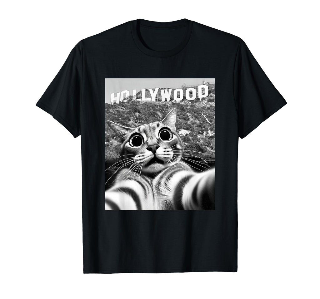 California Cat Taking Selfie Hollywood T-Shirt - Minimalist Print Unisex - T-Shirt, Sweatshirt, Hoodie