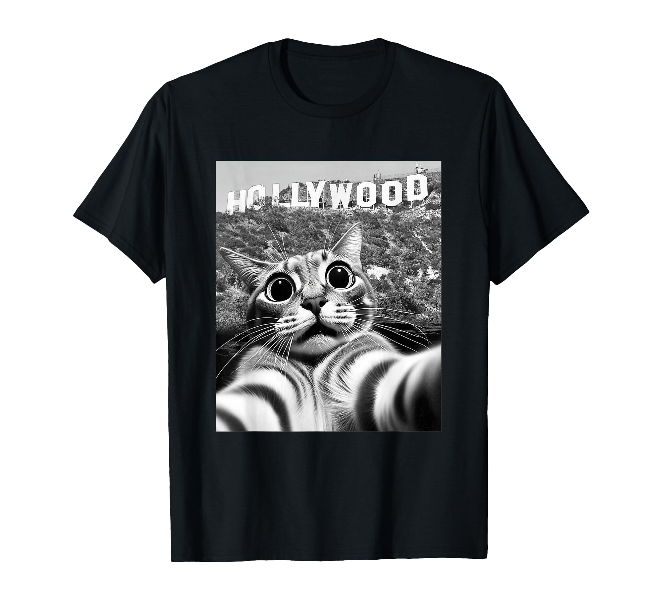 California Cat Taking Selfie Hollywood T-Shirt - Minimalist Print Unisex - T-Shirt, Sweatshirt, Hoodie