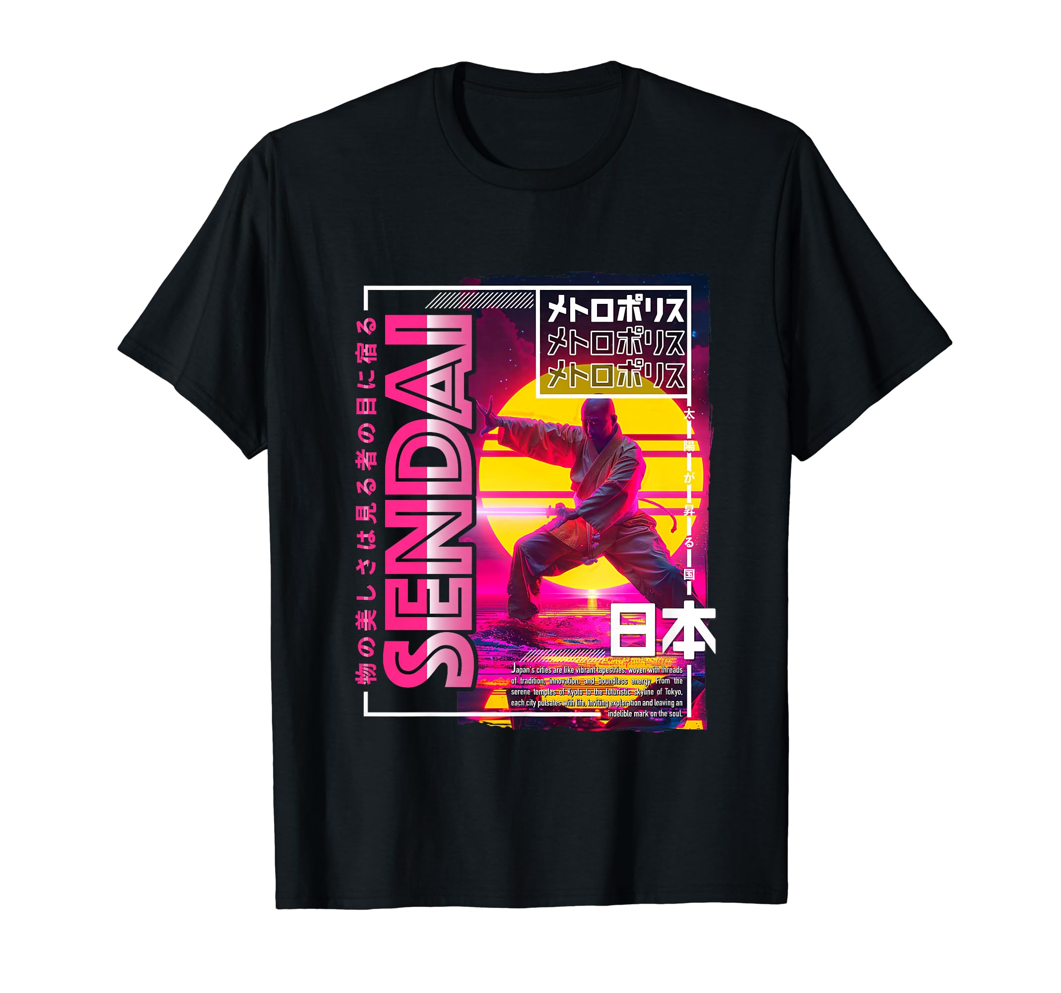 Sendai City 80S Synthwave Shaolin T-Shirt - Minimalist Print for Adults - T-Shirt, Sweatshirt, Hoodie