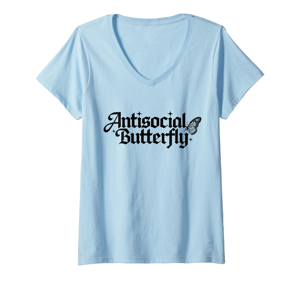 Womens Funny Antisocial Butterfly V Neck T-Shirt - Novelty Apparel Unisex - T-Shirt, Sweatshirt, Hoodie