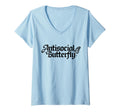 Womens Funny Antisocial Butterfly V Neck T-Shirt - Novelty Apparel Unisex - T-Shirt, Sweatshirt, Hoodie