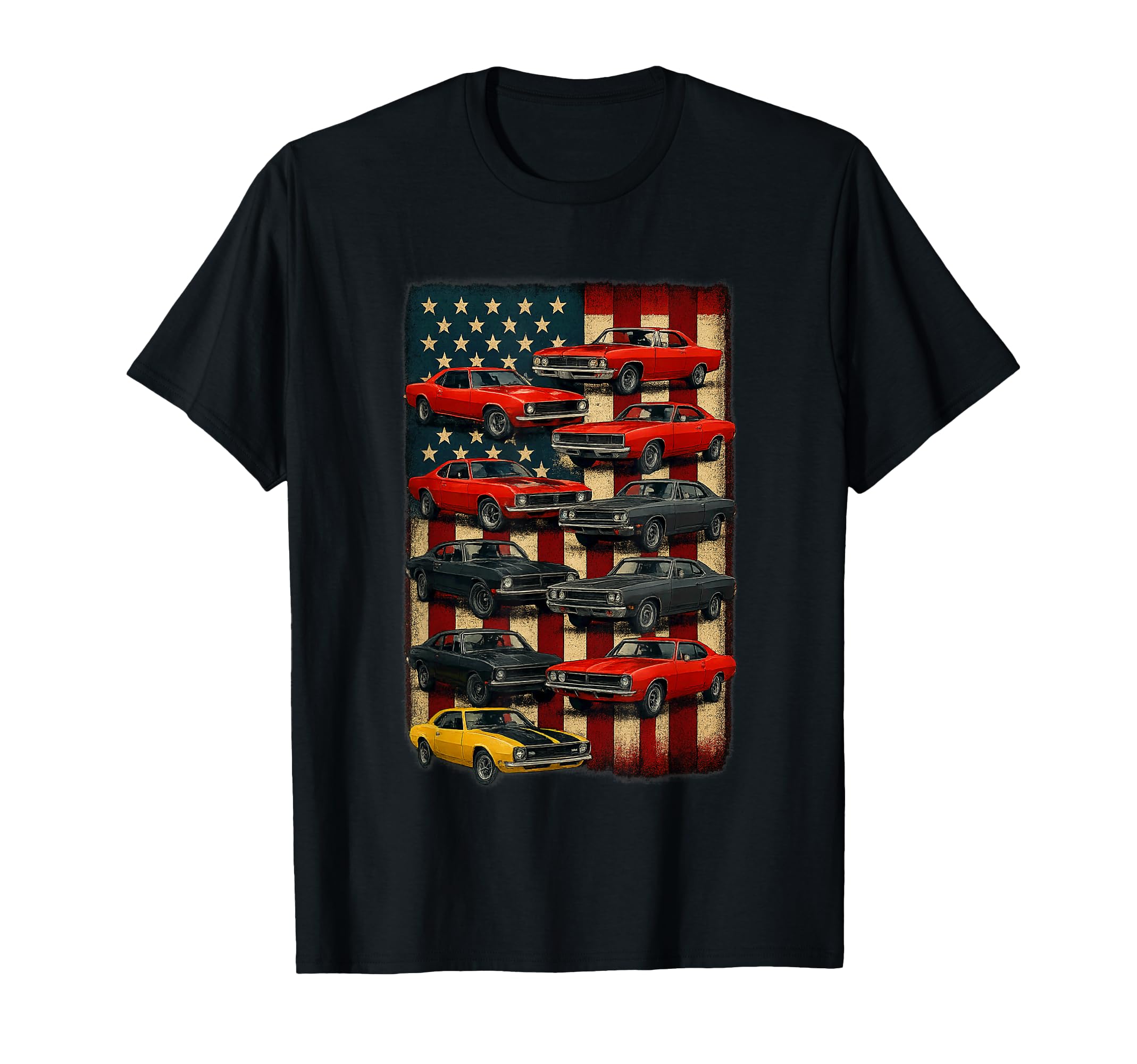 Muscle Car American Flag Patriotic T-Shirt - Unique Graphic Men Women - T-Shirt, Sweatshirt, Hoodie