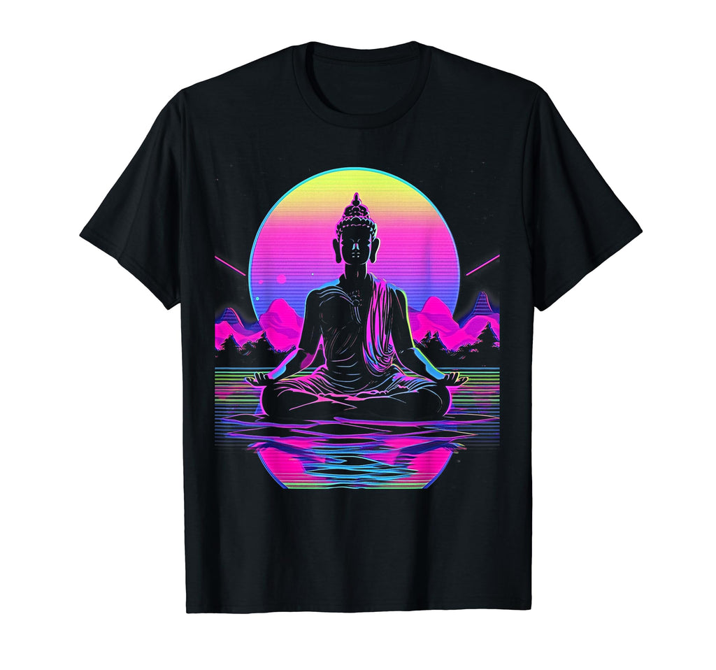 Synthwave Alien Buddha Cyberpunk 80S Sci T-Shirt - Custom Art Print Unisex - T-Shirt, Sweatshirt, Hoodie