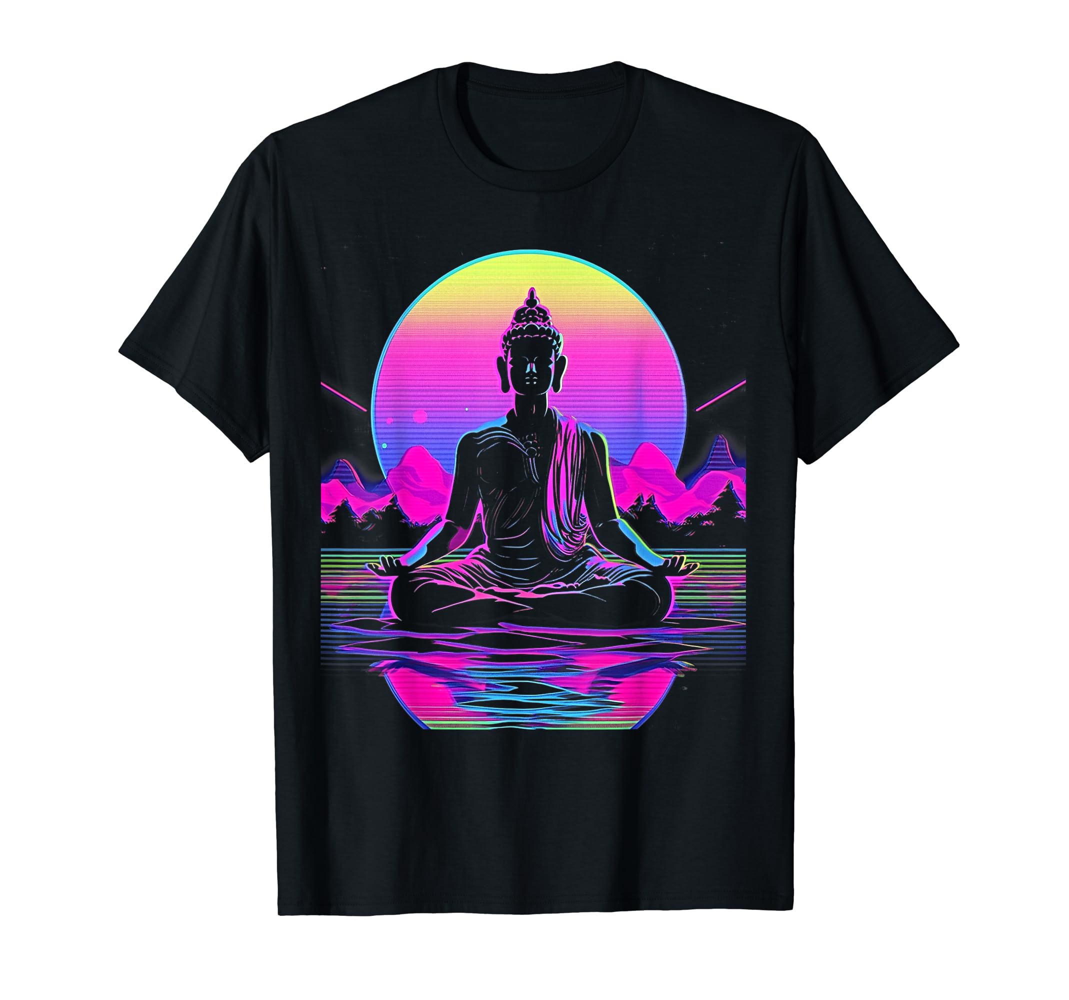 Synthwave Alien Buddha Cyberpunk 80S Sci T-Shirt - Custom Art Print Unisex - T-Shirt, Sweatshirt, Hoodie