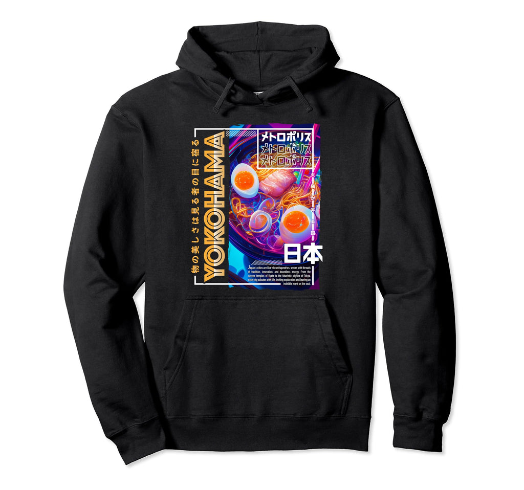 Yokohama City 80S Synthwave Ramen Bowl Hoodie - Unique Graphic Men Women - T-Shirt, Sweatshirt, Hoodie