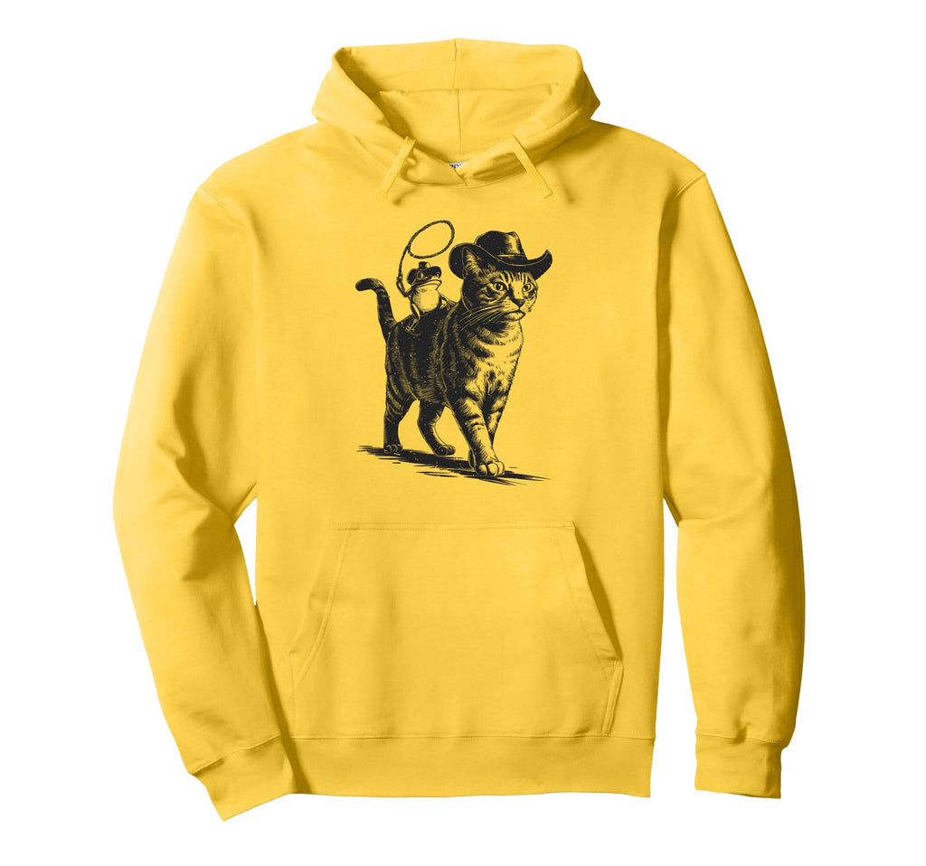 Cowboy Cat And Frog Western Theme Hoodie - Fun Novelty Design for Adults - T-Shirt, Sweatshirt, Hoodie