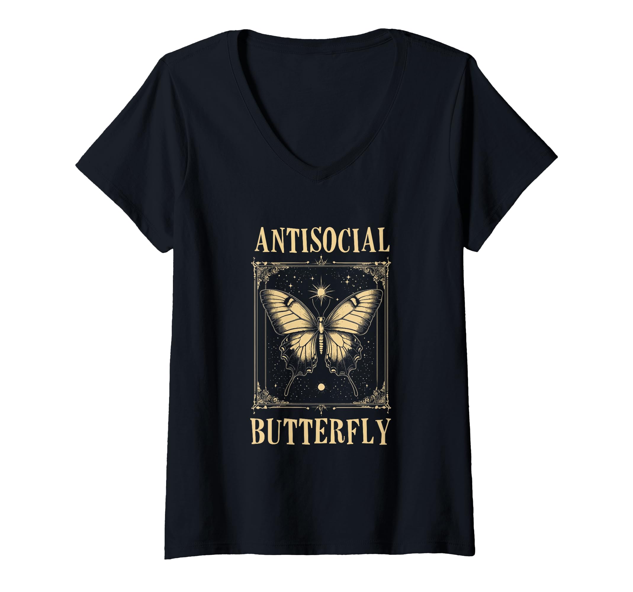 Womens Antisocial Butterfly V Neck T-Shirt - Aesthetic Graphic Unisex - T-Shirt, Sweatshirt, Hoodie