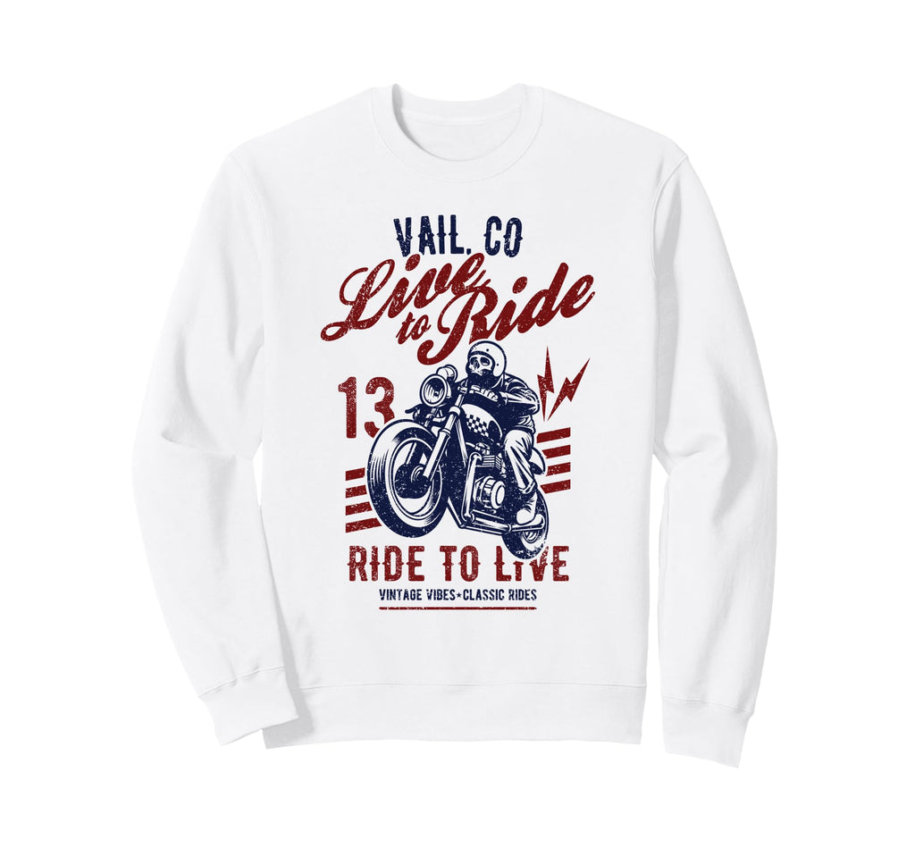 Vail Colorado Usa Motorcycle Skull Sweatshirt - Custom Art Print Unisex - T-Shirt, Sweatshirt, Hoodie