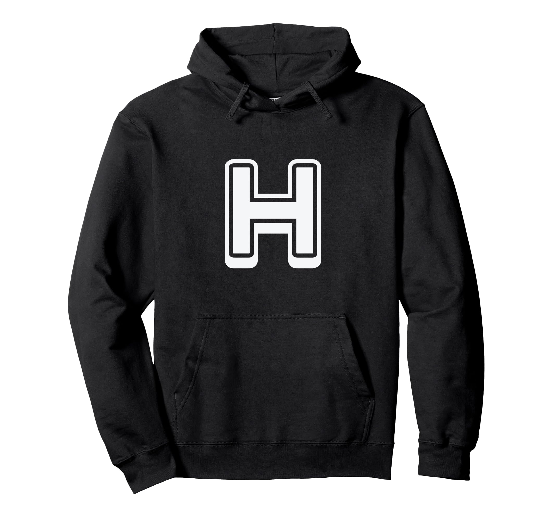 Bold Letter White H Outline Alphabet Hoodie - Aesthetic Graphic Unisex - T-Shirt, Sweatshirt, Hoodie