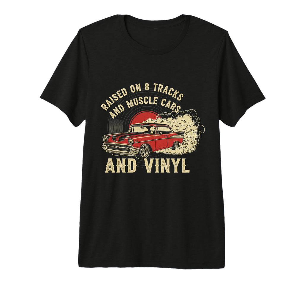 Raised Vinyl And V8S 57 Bel Air Car T-Shirt - Fun Novelty Design Unisex - T-Shirt, Sweatshirt, Hoodie