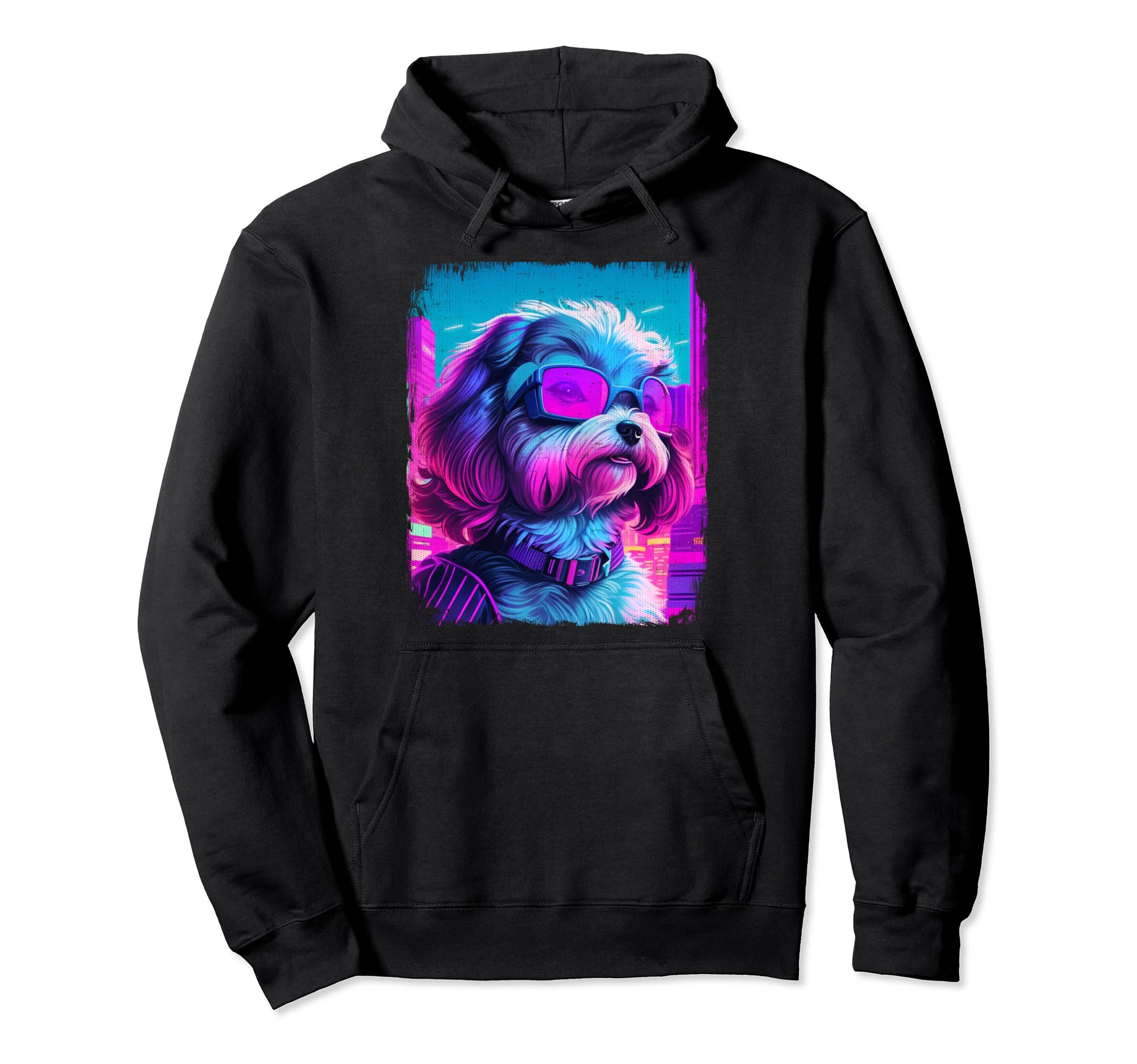 Havanese Dog Cyber Vaporwave 80S Hoodie - Minimalist Print for Adults - T-Shirt, Sweatshirt, Hoodie