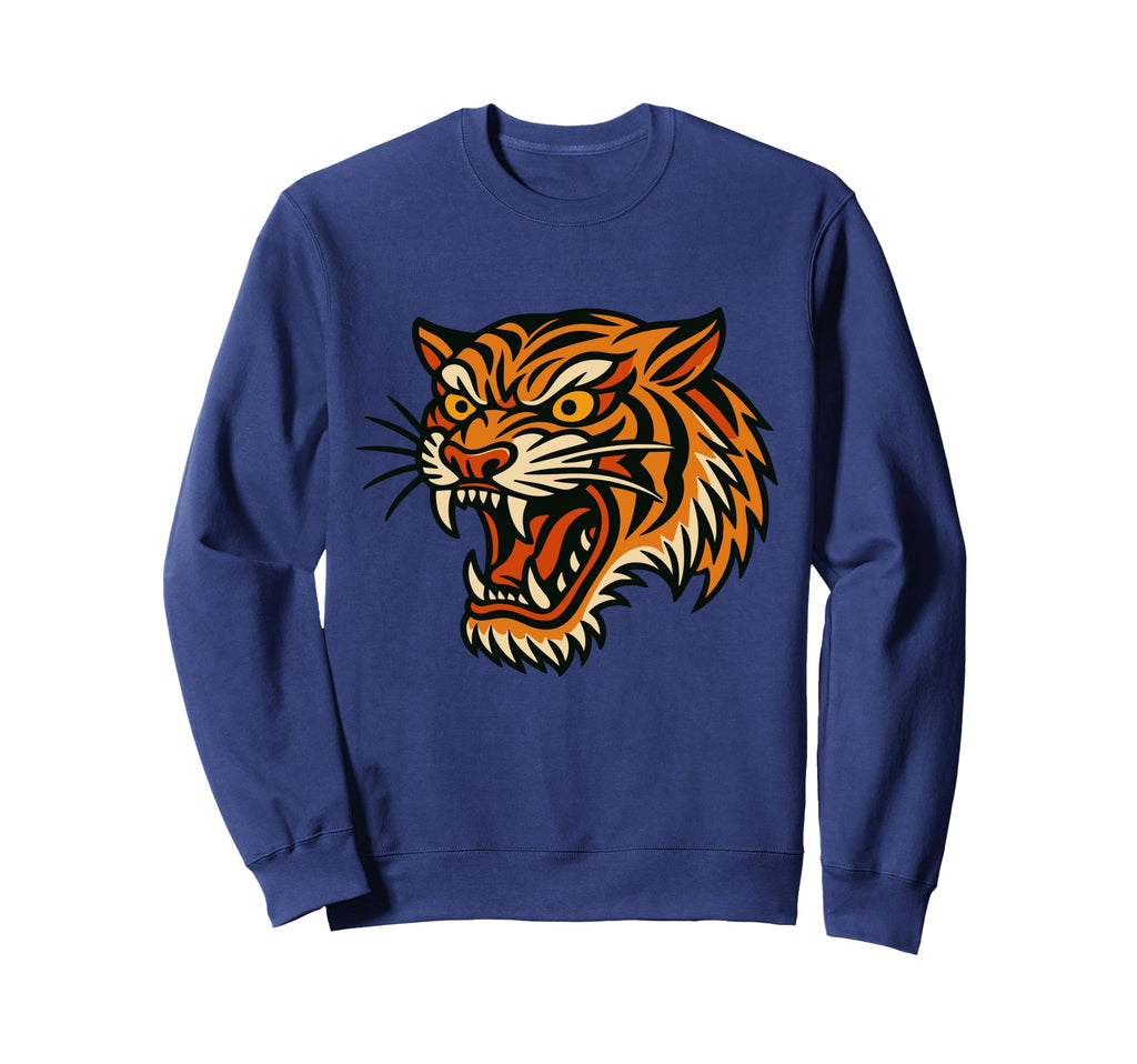 Tiger Face Roaring Head Tattoo Old Sweatshirt - Fun Novelty Design Unisex - T-Shirt, Sweatshirt, Hoodie