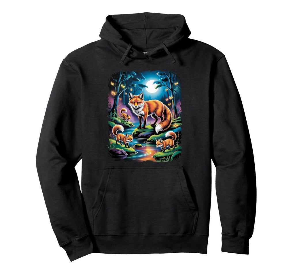 90S Airbrushed Forest Fox Family Wildlife Hoodie - Trendy Graphic Unisex - T-Shirt, Sweatshirt, Hoodie