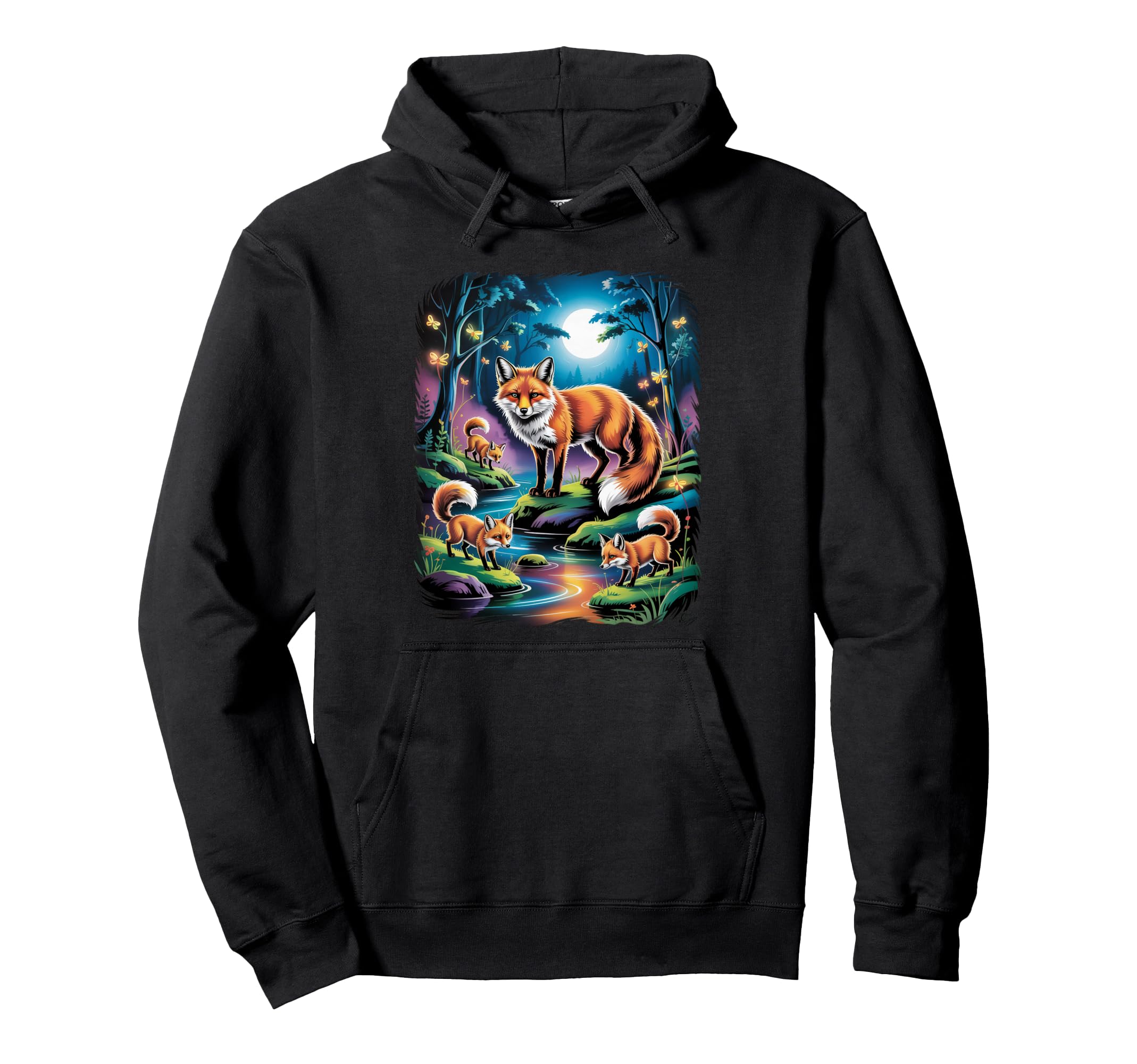 90S Airbrushed Forest Fox Family Wildlife Hoodie - Trendy Graphic Unisex - T-Shirt, Sweatshirt, Hoodie