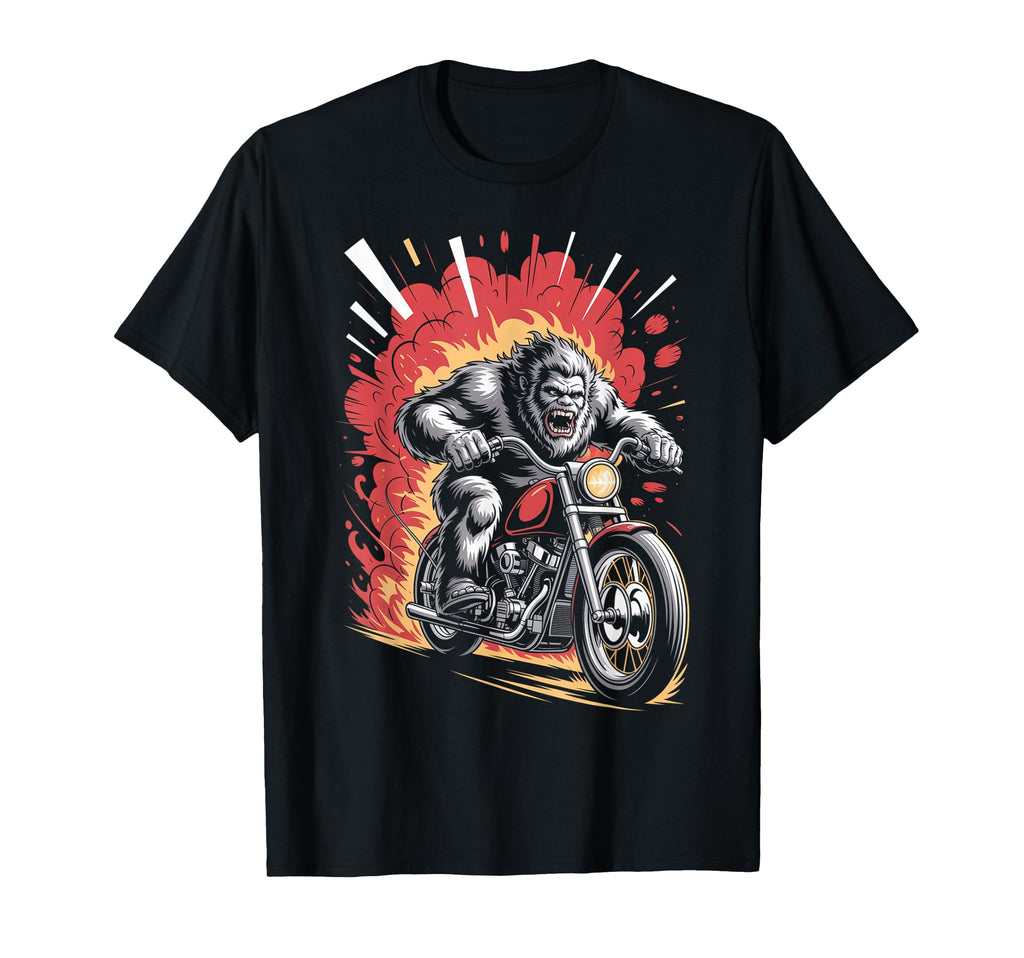 Bigfoot Biker Riding Motorcycle T-Shirt - Aesthetic Graphic Unisex - T-Shirt, Sweatshirt, Hoodie