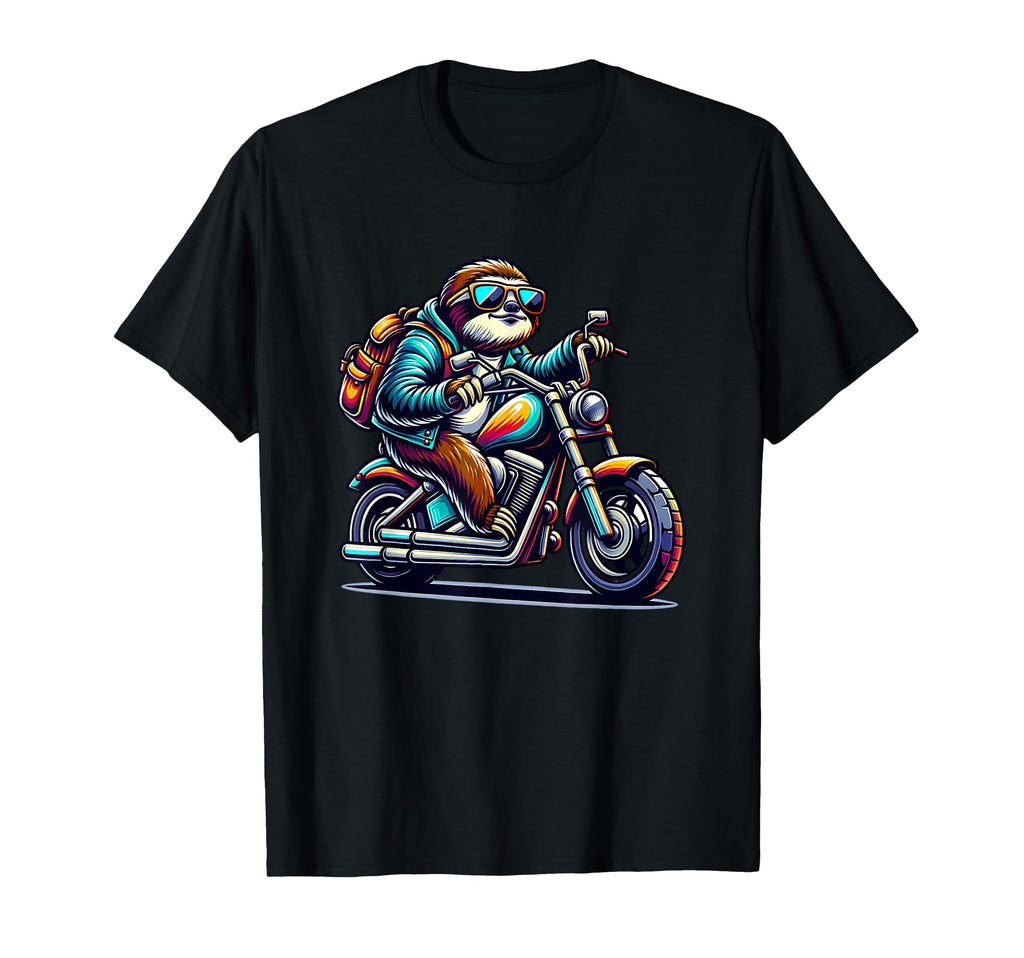 Sloth Riding Chopper Motorcycle Biker T-Shirt - Trendy Graphic for Adults - T-Shirt, Sweatshirt, Hoodie