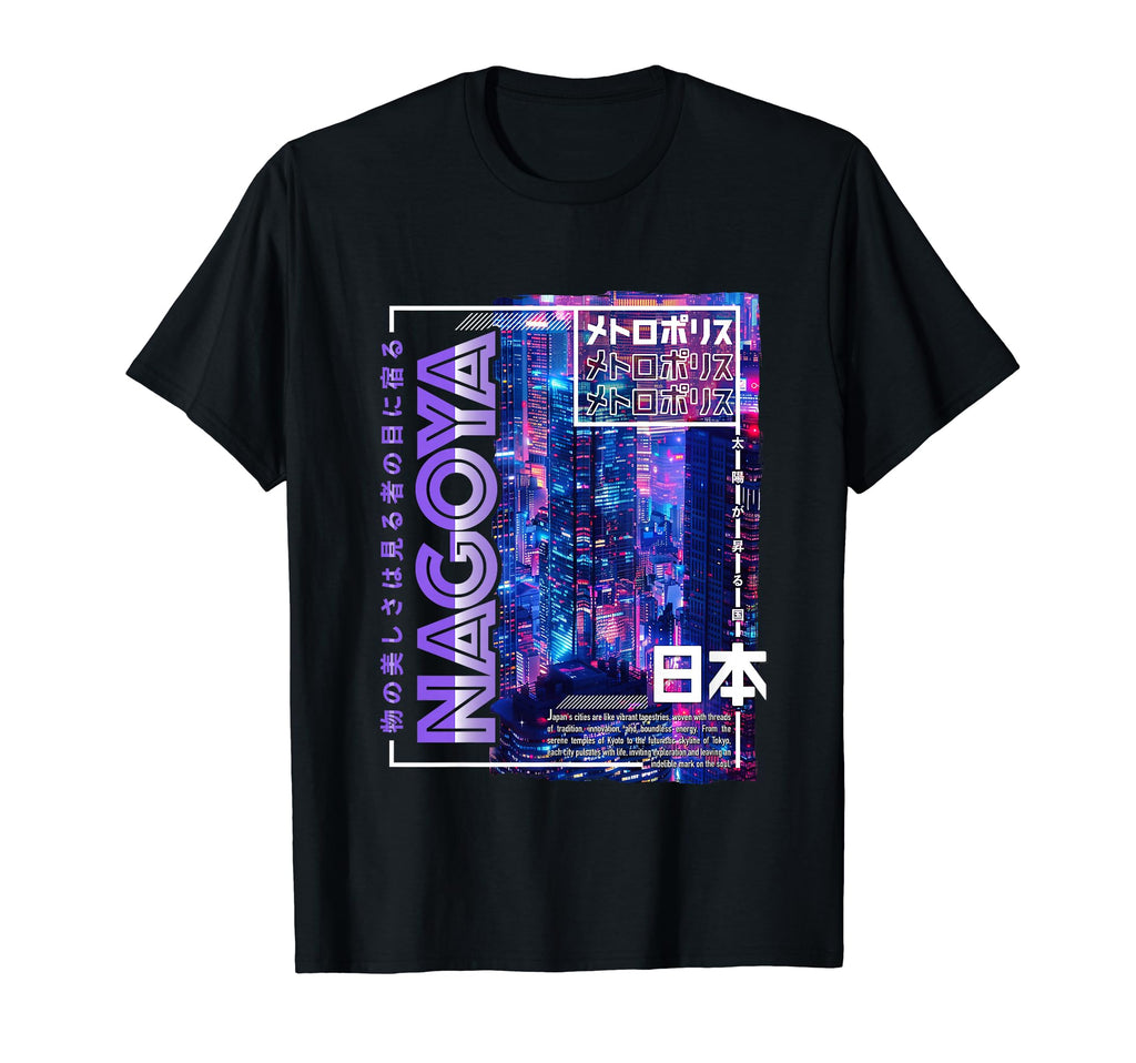 Nagoya City 80S Synthwave Skyline Japan T-Shirt - Trendy Graphic Men Women - T-Shirt, Sweatshirt, Hoodie