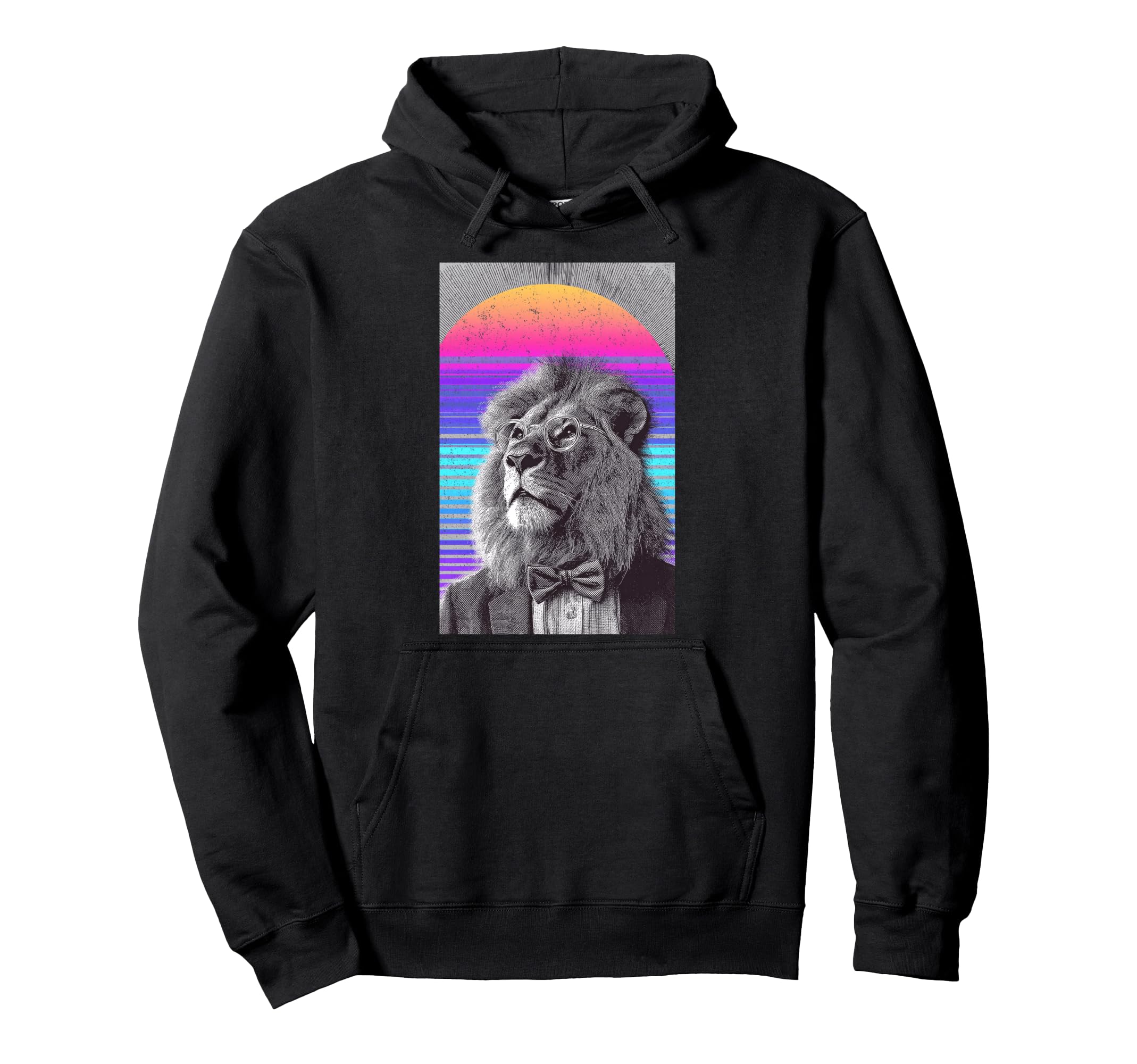 Funny Lion Bow Tie 80S Synthwave Hoodie - Custom Art Print Unisex - T-Shirt, Sweatshirt, Hoodie