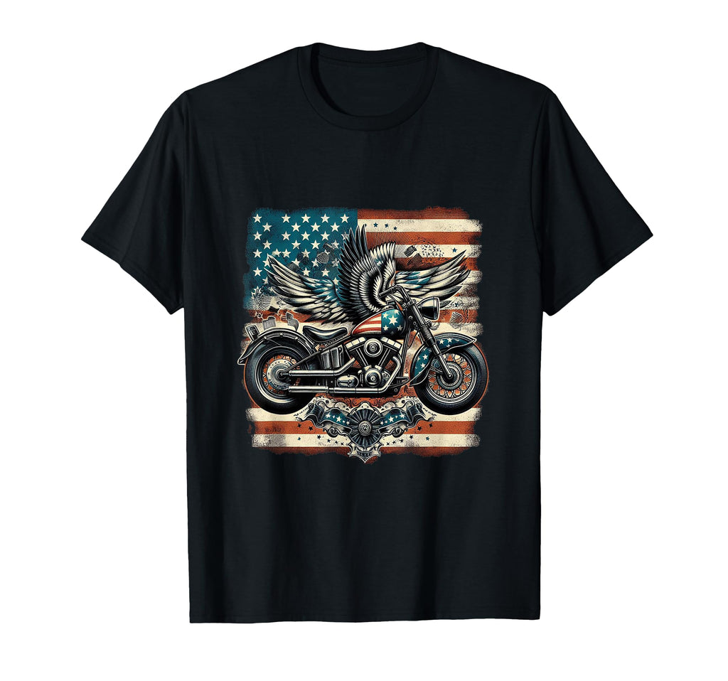 Ts Shop American Usa Flag Motorcycle T-Shirt - Trendy Graphic Men Women - T-Shirt, Sweatshirt, Hoodie