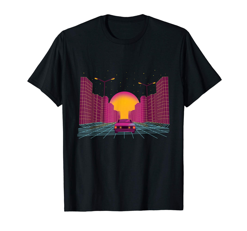 Synthwave Sunset Over Skyline And Car T-Shirt - Trendy Graphic Unisex - T-Shirt, Sweatshirt, Hoodie