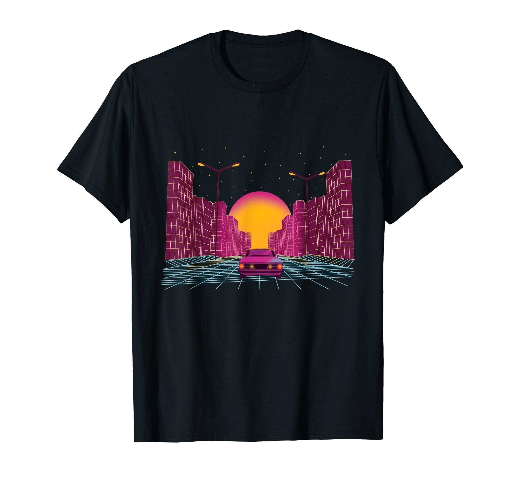 Synthwave Sunset Over Skyline And Car T-Shirt - Streetwear Style Unisex - T-Shirt, Sweatshirt, Hoodie