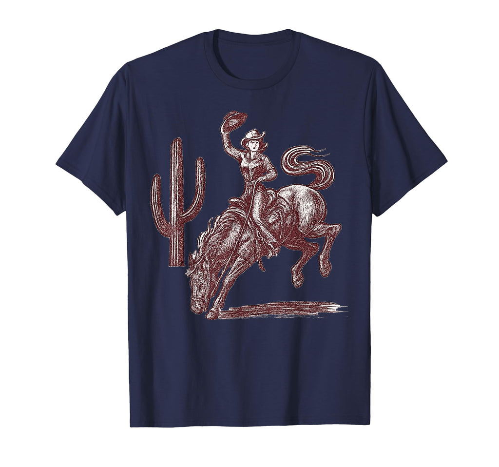 Cowgirl Bucking Bronco Desert Western T-Shirt - Unique Graphic Men Women - T-Shirt, Sweatshirt, Hoodie