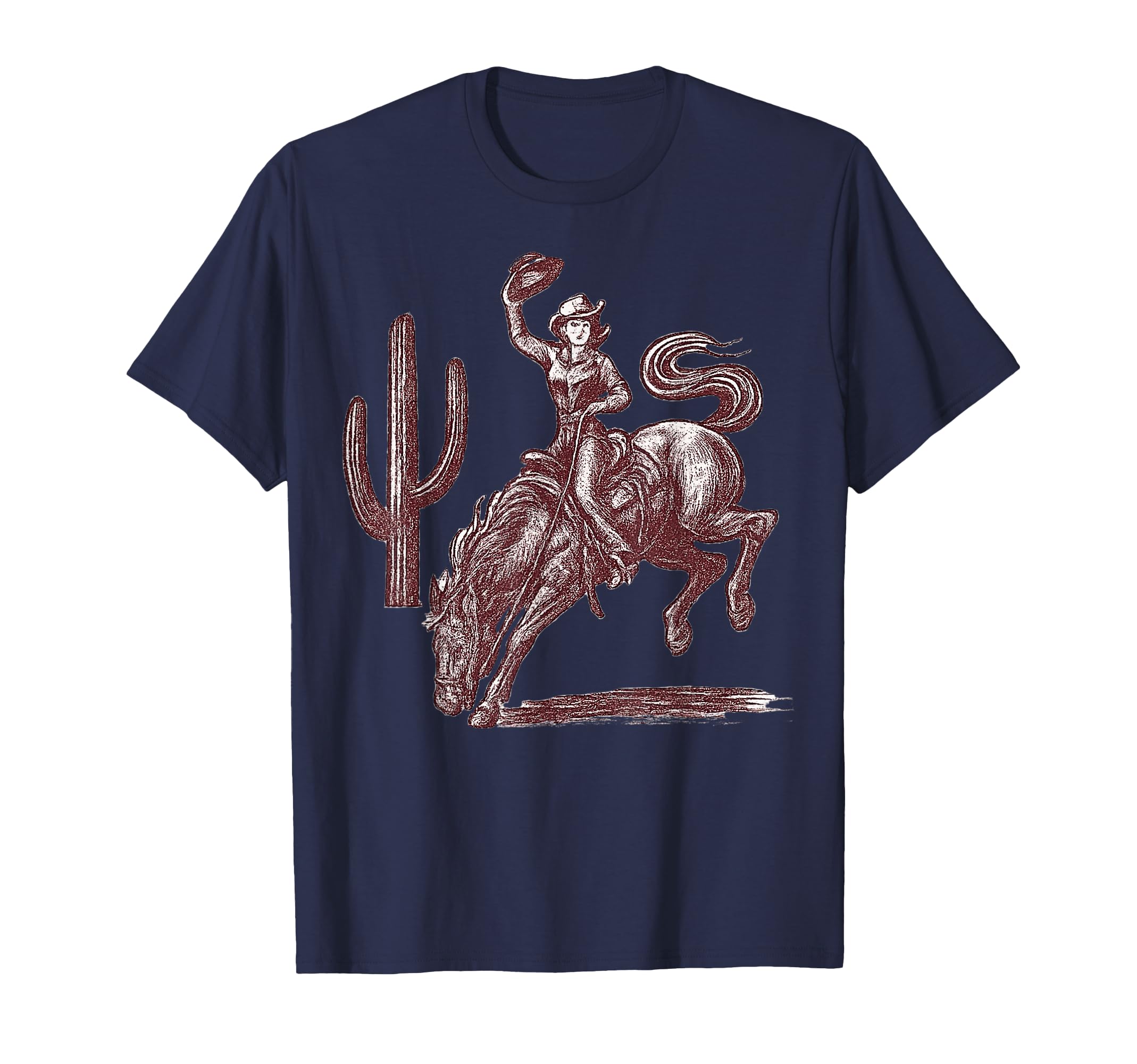 Cowgirl Bucking Bronco Desert Western T-Shirt - Unique Graphic Men Women - T-Shirt, Sweatshirt, Hoodie