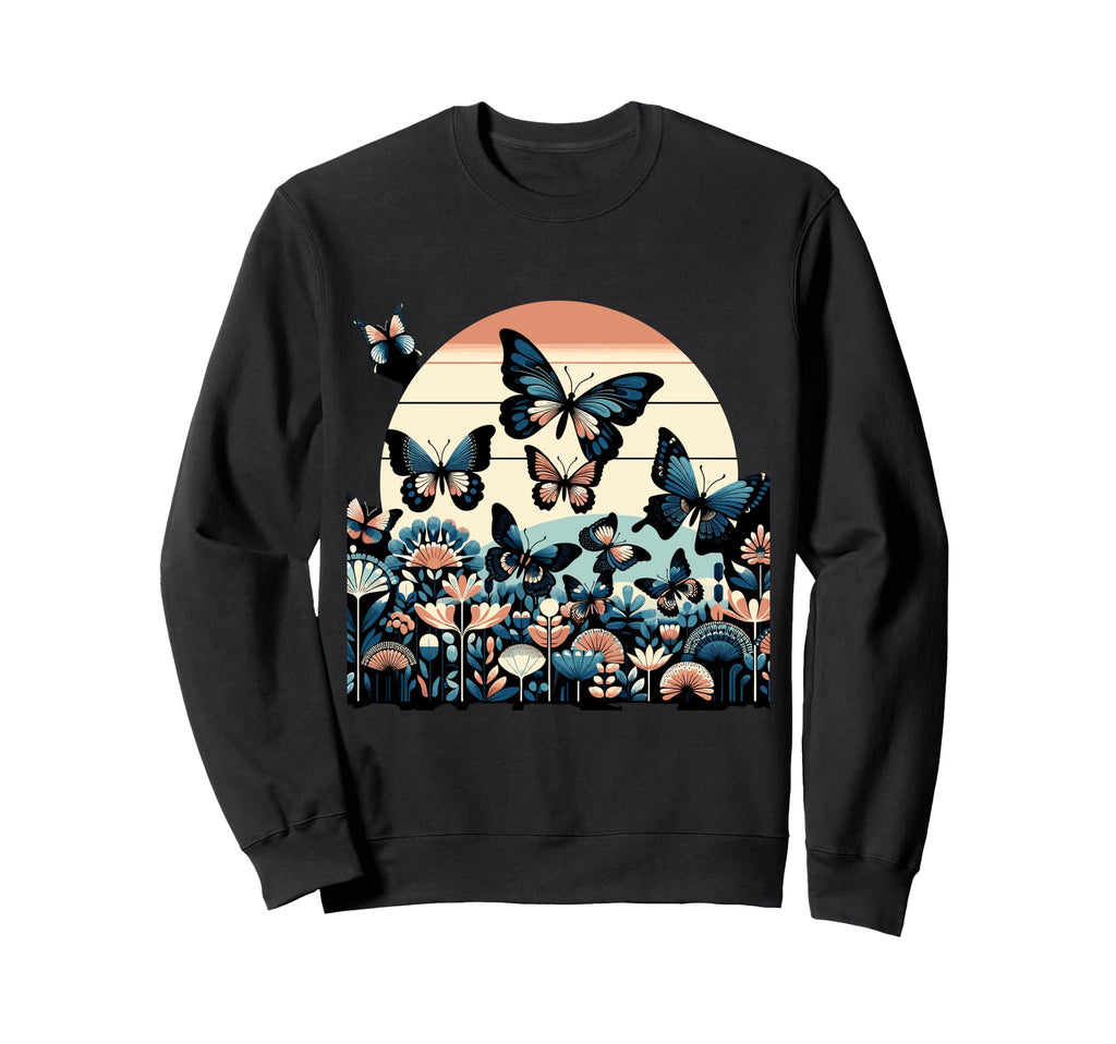 Sunset Butterfly Garden Vector Art Sweatshirt - Minimalist Print Unisex - T-Shirt, Sweatshirt, Hoodie