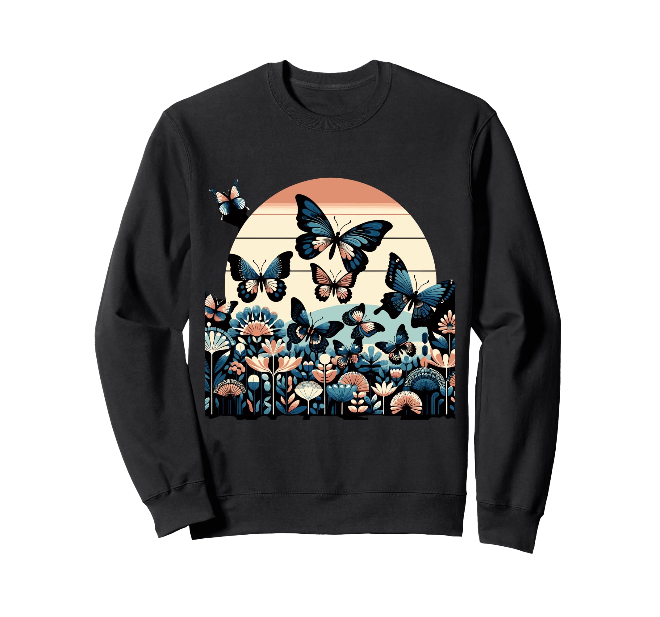 Sunset Butterfly Garden Vector Art Sweatshirt - Minimalist Print Unisex - T-Shirt, Sweatshirt, Hoodie