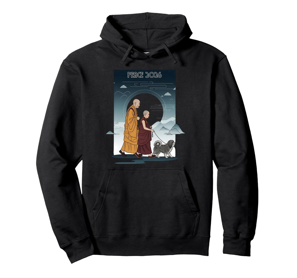 Walk Peace Monks Journey 2026 Dog Meditation Hoodie - Graphic Print Unisex - T-Shirt, Sweatshirt, Hoodie