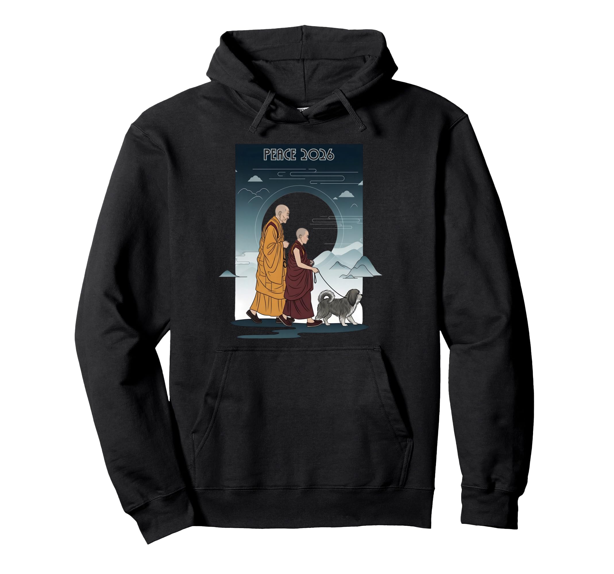 Walk Peace Monks Journey 2026 Dog Meditation Hoodie - Graphic Print Unisex - T-Shirt, Sweatshirt, Hoodie