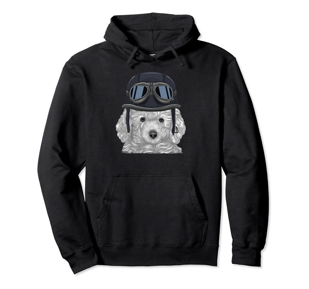 White Poodle Wearing Motorcycle Helmet Hoodie - Fun Novelty Design Unisex - T-Shirt, Sweatshirt, Hoodie