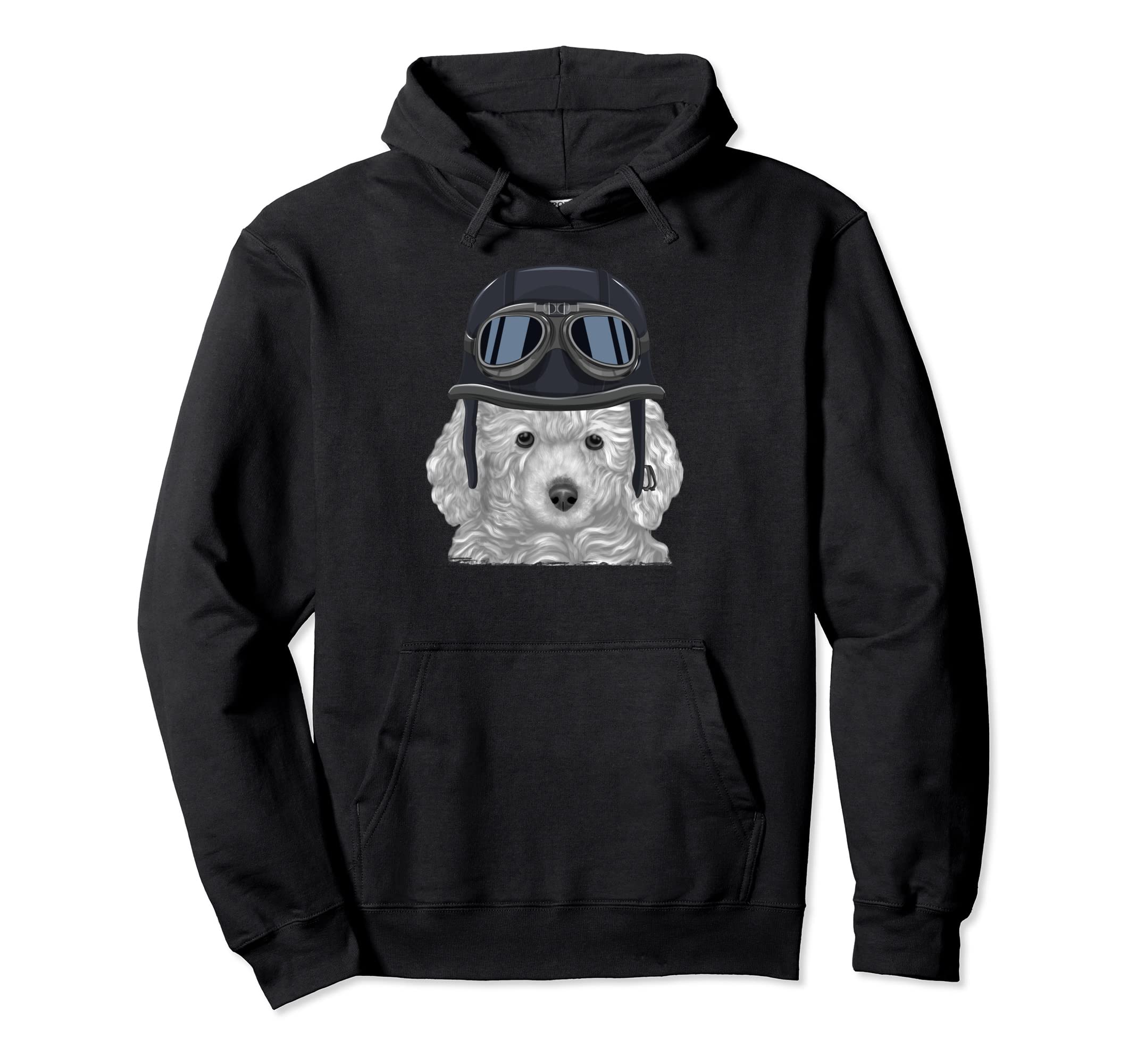 White Poodle Wearing Motorcycle Helmet Hoodie - Fun Novelty Design Unisex - T-Shirt, Sweatshirt, Hoodie