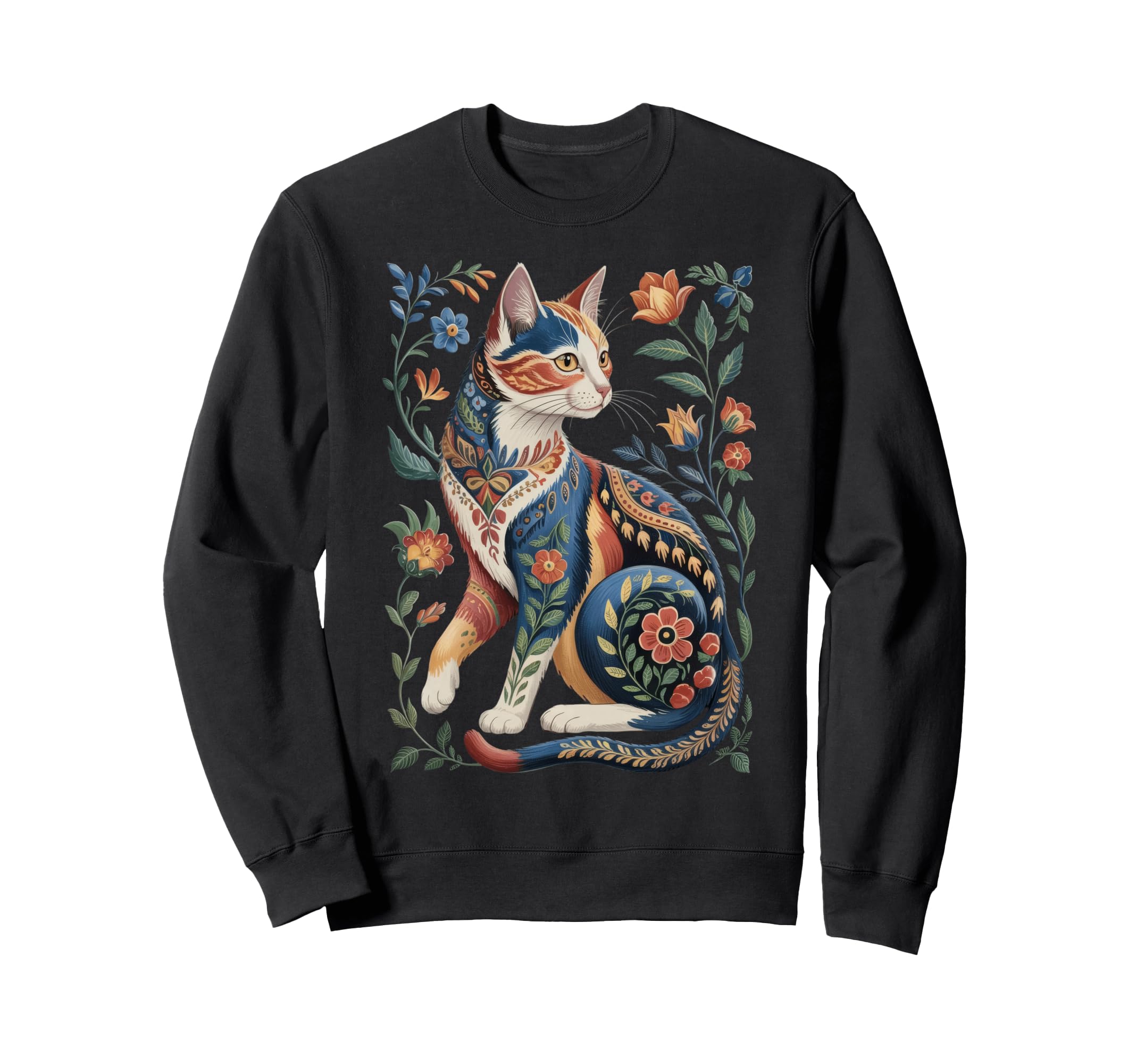 Cat Lover Flowers Art Pattern Sweatshirt - Unique Graphic for Adults - T-Shirt, Sweatshirt, Hoodie