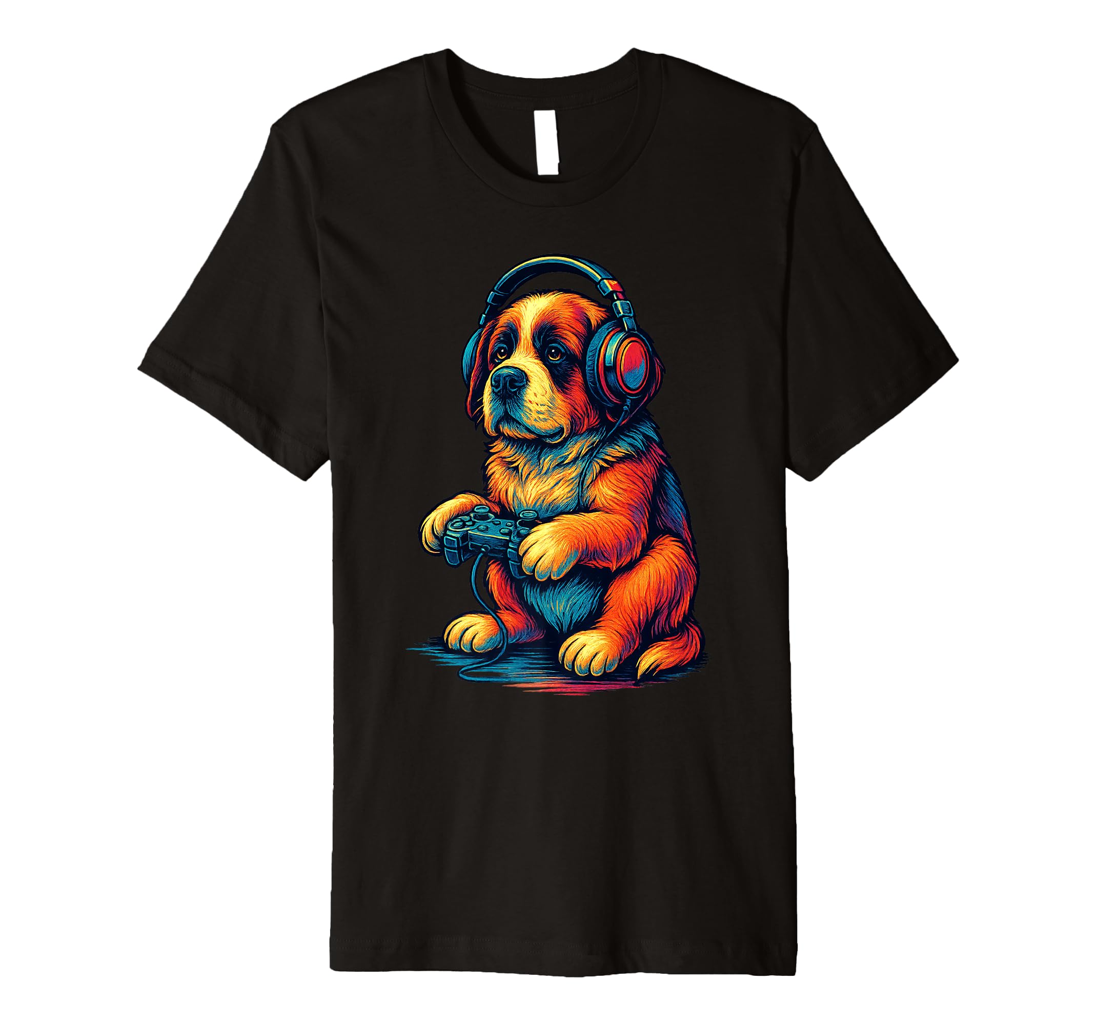 Saint Bernard Gamer Gaming Dog Lover T-Shirt - Custom Art Print for Adults - T-Shirt, Sweatshirt, Hoodie