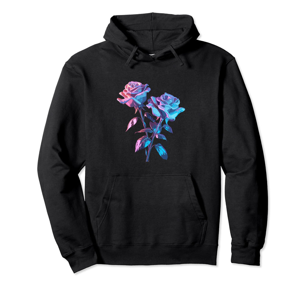 Rose Flower Pattern Colorful Vaporwave Roses Hoodie - Trendy Graphic Unisex - T-Shirt, Sweatshirt, Hoodie