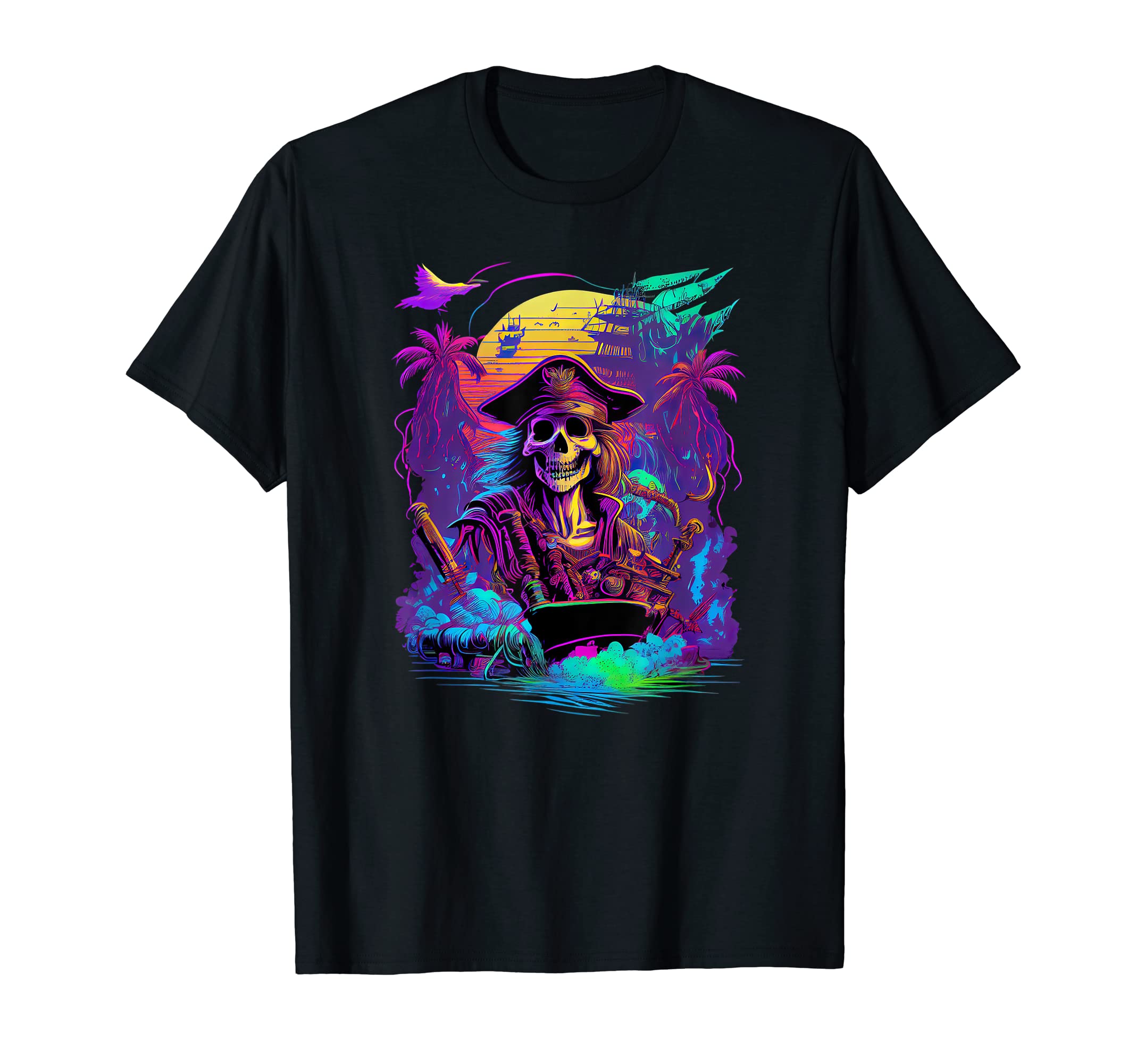 Synthwave Retrowave Pirate Skull T-Shirt - Streetwear Style for Adults - T-Shirt, Sweatshirt, Hoodie