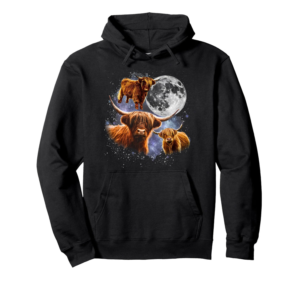 Three Highland Cows Scottish Moon Hoodie - Casual Everyday Wear for Adults - T-Shirt, Sweatshirt, Hoodie