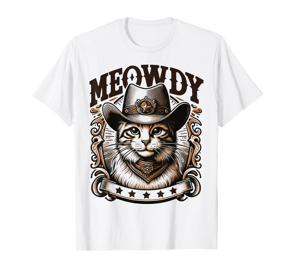 Meowdy Funny Cat Wearing Cowboy Hat T-Shirt - Trendy Graphic for Adults - T-Shirt, Sweatshirt, Hoodie