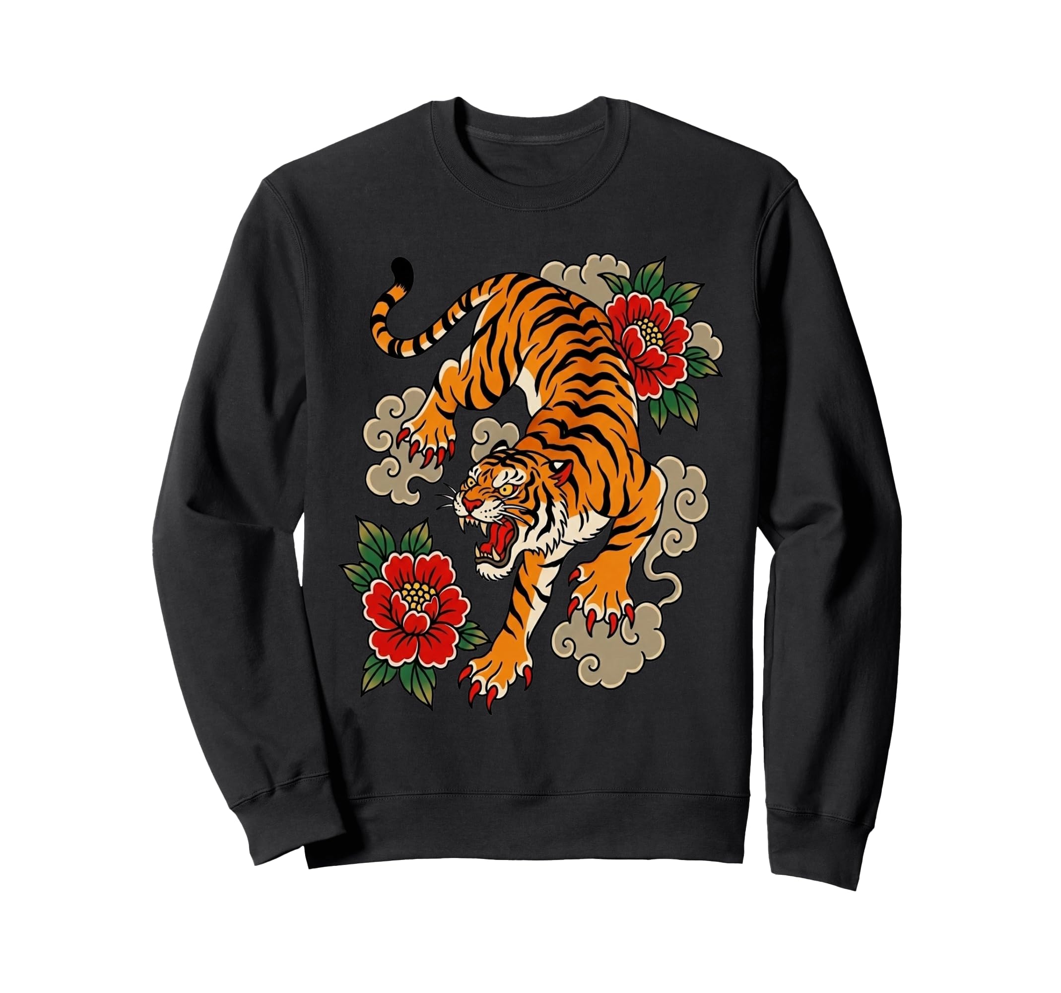 Traditional Tattoo Tiger Old Sweatshirt - Fun Novelty Design for Adults - T-Shirt, Sweatshirt, Hoodie